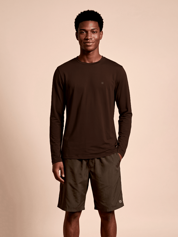 Camiseta UV Com Proteção Solar New Fit Textura ML MASC - Marrom Escuro